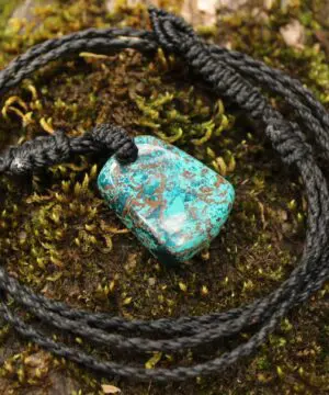 Shattuckite Necklace, Gem silica Australian made macrame cord healing jewellery, blue stone pendant, Chrysocola, Tourquise, Azurite Pendant