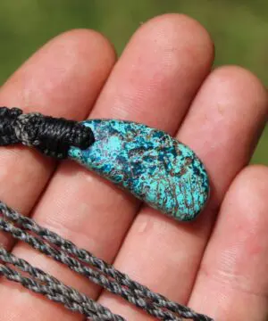 Shattuckite Necklace, Gem silica Australian made macrame cord healing jewellery, blue stone pendant, Chrysocola, Tourquise, Azurite Pendant