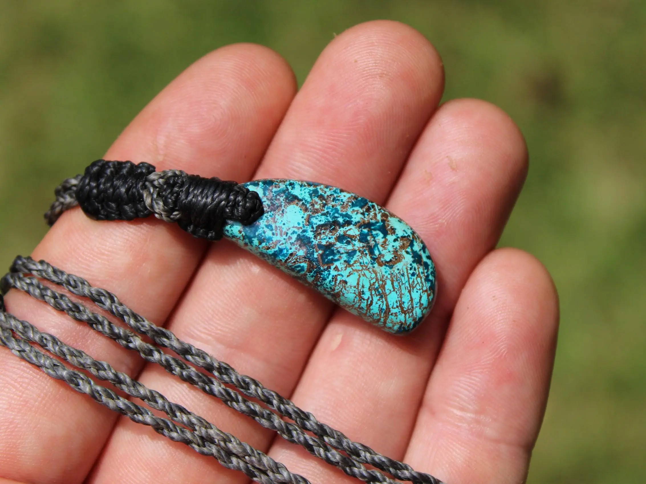 Shattuckite Necklace, Gem silica Australian made macrame cord healing jewellery, blue stone pendant, Chrysocola, Tourquise, Azurite Pendant