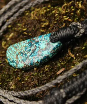 Shattuckite Necklace, Gem silica Australian made macrame cord healing jewellery, blue stone pendant, Chrysocola, Tourquise, Azurite Pendant