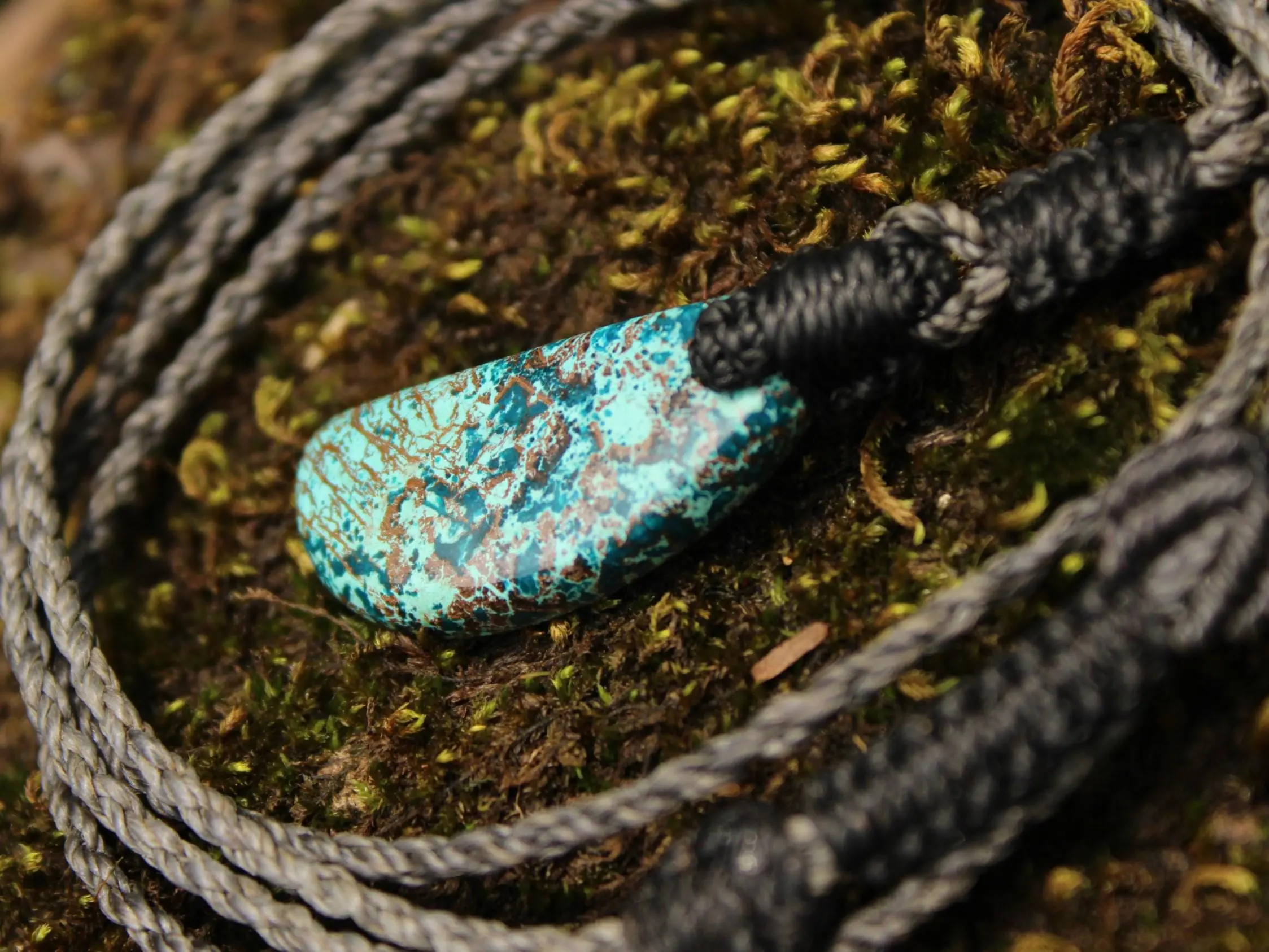 Shattuckite Necklace, Gem silica Australian made macrame cord healing jewellery, blue stone pendant, Chrysocola, Tourquise, Azurite Pendant