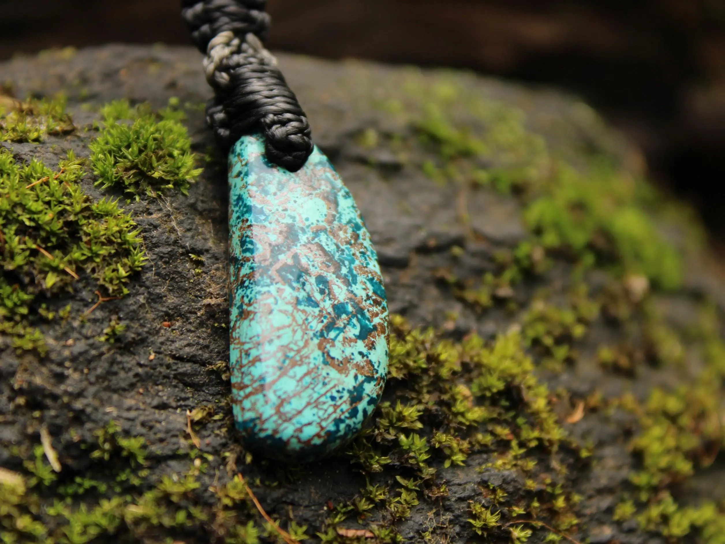 Shattuckite Necklace, Gem silica Australian made macrame cord healing jewellery, blue stone pendant, Chrysocola, Tourquise, Azurite Pendant