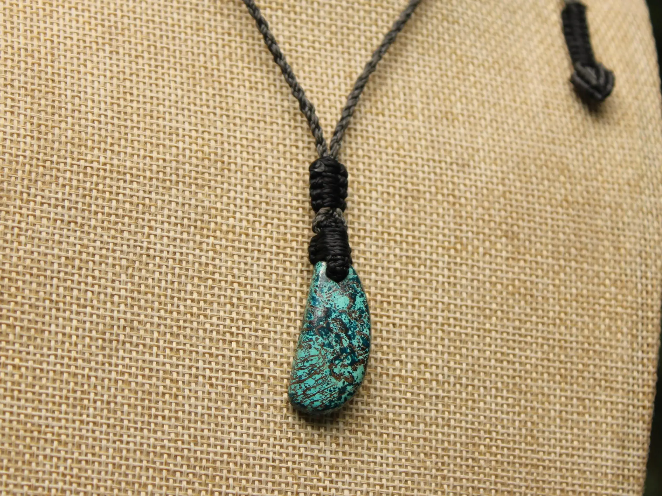 Shattuckite Necklace, Gem silica Australian made macrame cord healing jewellery, blue stone pendant, Chrysocola, Tourquise, Azurite Pendant