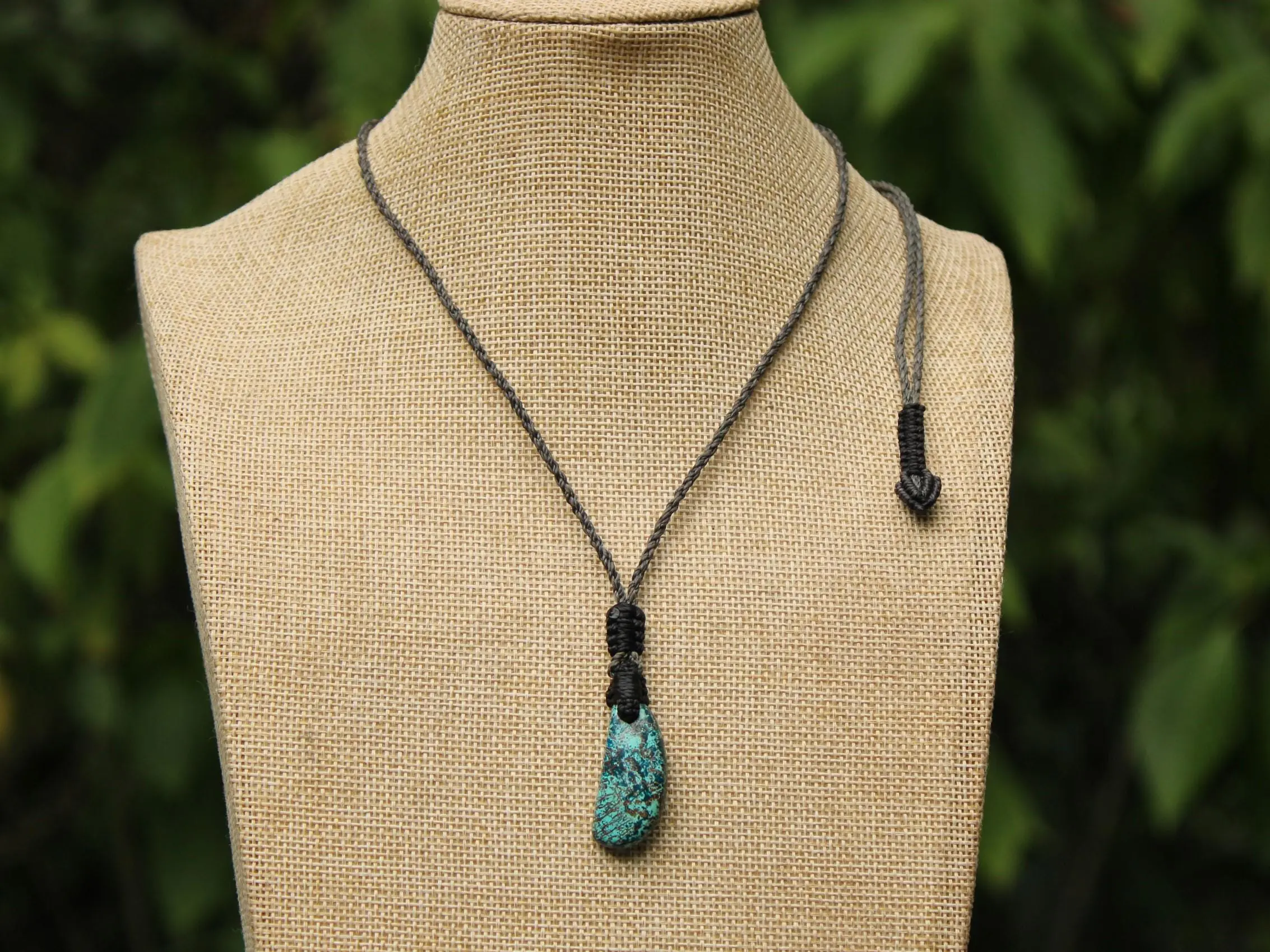 Shattuckite Necklace, Gem silica Australian made macrame cord healing jewellery, blue stone pendant, Chrysocola, Tourquise, Azurite Pendant