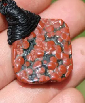 Red CORAL FOSSIL Necklace, Australian made Elven Macrame Thin Cord Healing Crystal Jewelry, Red coral fossil Pendant, march birthstone