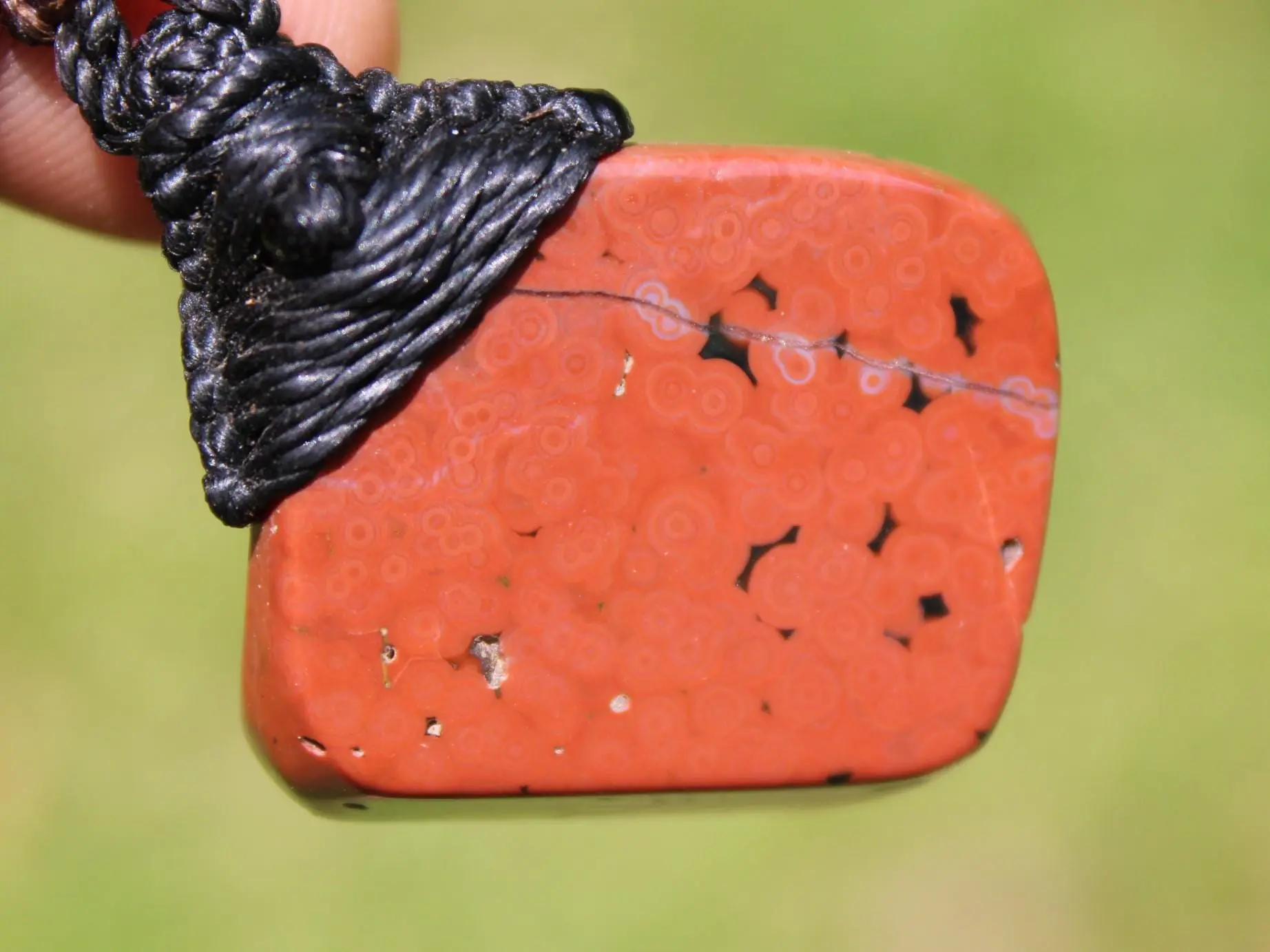 Red CORAL FOSSIL Necklace, Australian made Elven Macrame Thin Cord Healing Crystal Jewelry, Red coral fossil Pendant, march birthstone