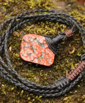 Red CORAL FOSSIL Necklace, Australian made Elven Macrame Thin Cord Healing Crystal Jewelry, Red coral fossil Pendant, march birthstone