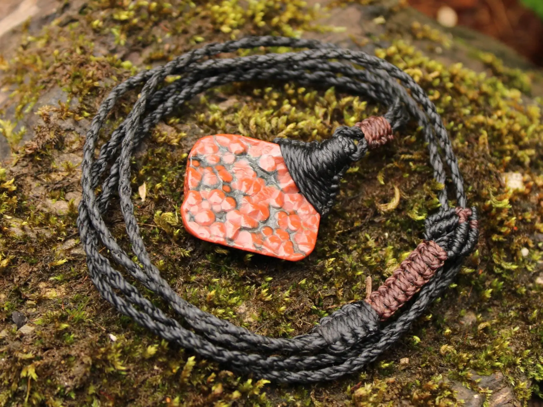 Red CORAL FOSSIL Necklace, Australian made Elven Macrame Thin Cord Healing Crystal Jewelry, Red coral fossil Pendant, march birthstone