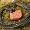 Red CORAL FOSSIL Necklace, Australian made Elven Macrame Thin Cord Healing Crystal Jewelry, Red coral fossil Pendant, march birthstone