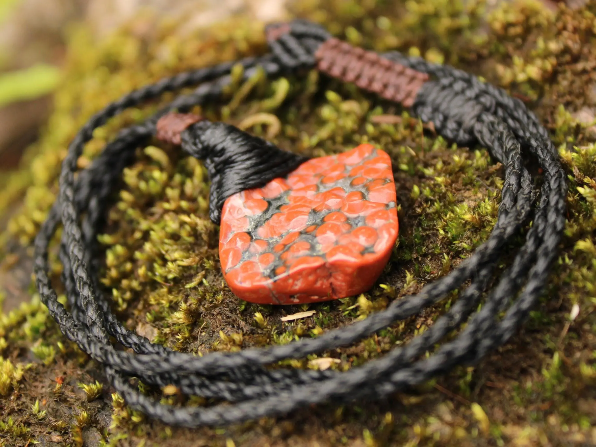 Red CORAL FOSSIL Necklace, Australian made Elven Macrame Thin Cord Healing Crystal Jewelry, Red coral fossil Pendant, march birthstone