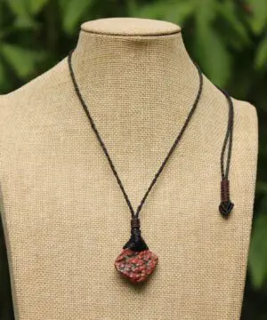Red CORAL FOSSIL Necklace, Australian made Elven Macrame Thin Cord Healing Crystal Jewelry, Red coral fossil Pendant, march birthstone