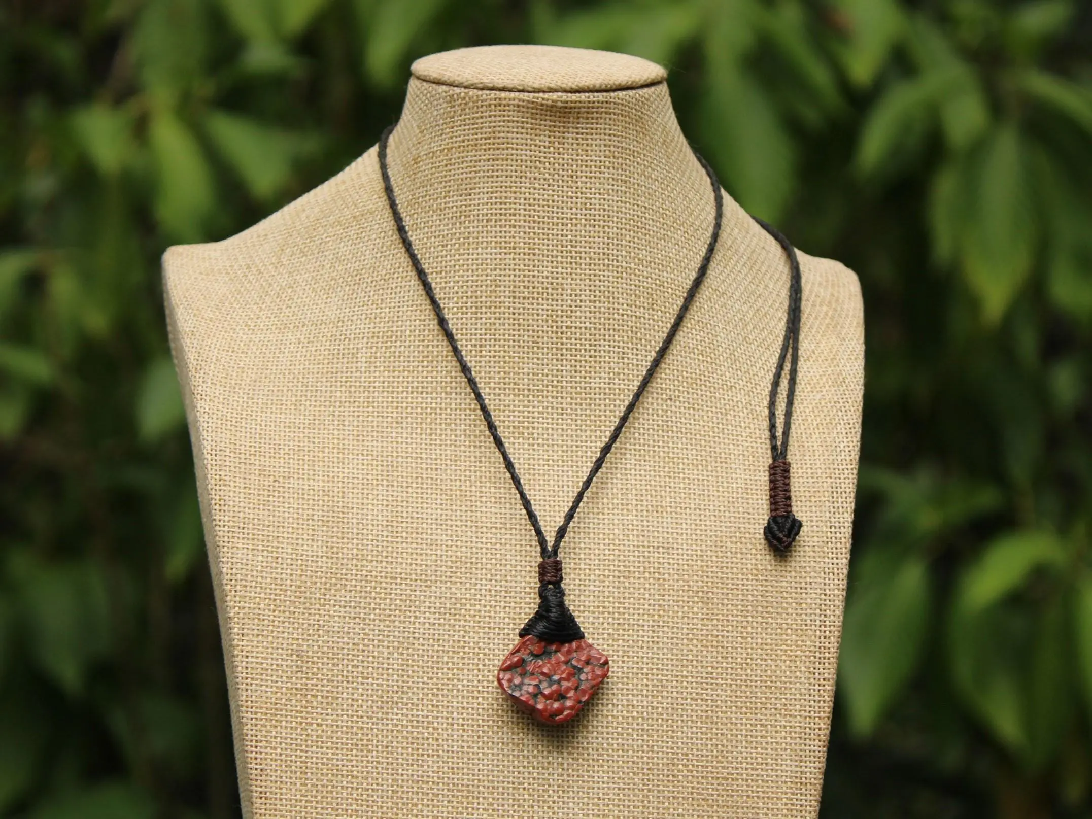 Red CORAL FOSSIL Necklace, Australian made Elven Macrame Thin Cord Healing Crystal Jewelry, Red coral fossil Pendant, march birthstone