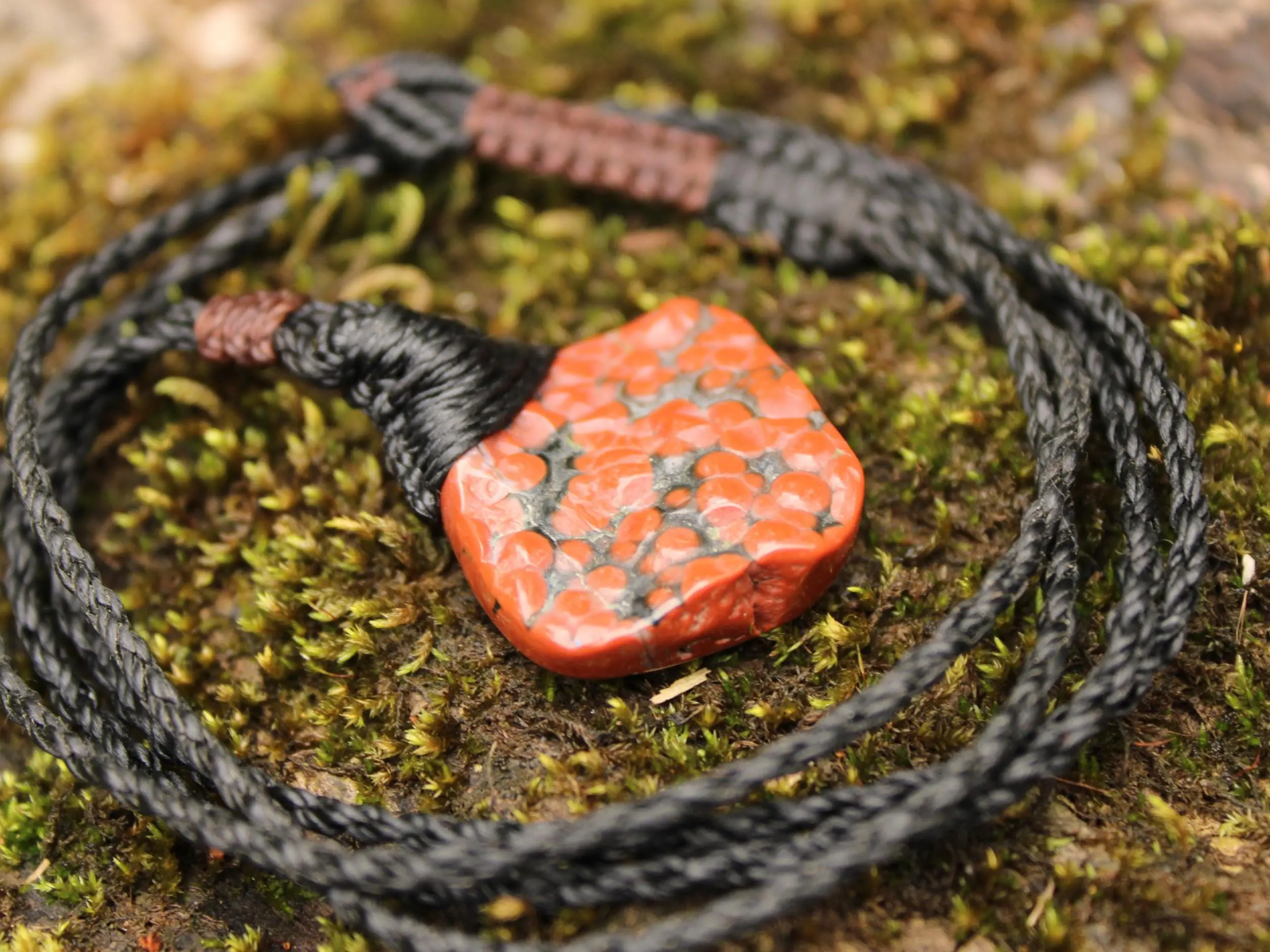 Red CORAL FOSSIL Necklace, Australian made Elven Macrame Thin Cord Healing Crystal Jewelry, Red coral fossil Pendant, march birthstone