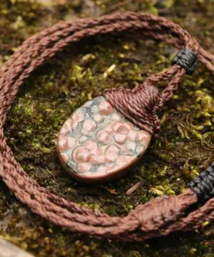 CORAL FOSSIL Necklace, Australian made Elven Macrame Thin Cord Healing Crystal Jewelry, Red coral fossil Pendant, march birthstone