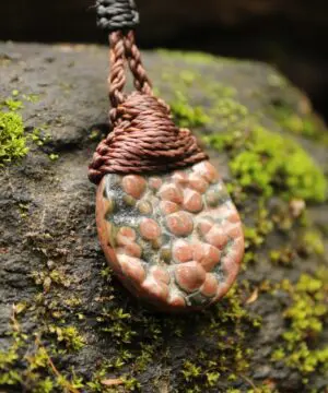 CORAL FOSSIL Necklace, Australian made Elven Macrame Thin Cord Healing Crystal Jewelry, Red coral fossil Pendant, march birthstone