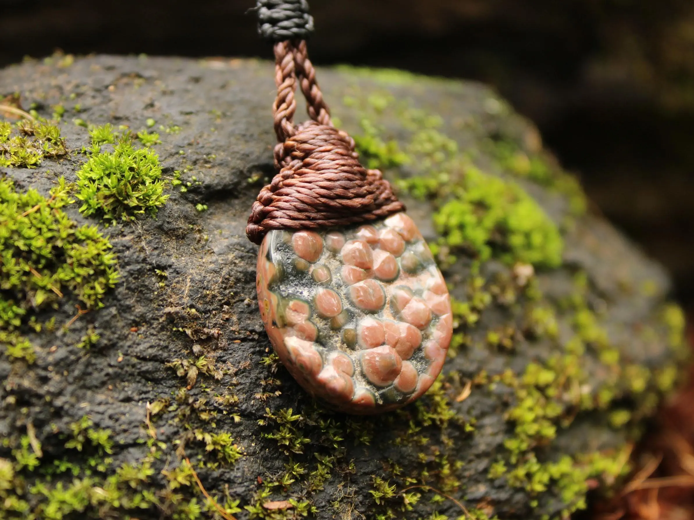 CORAL FOSSIL Necklace, Australian made Elven Macrame Thin Cord Healing Crystal Jewelry, Red coral fossil Pendant, march birthstone