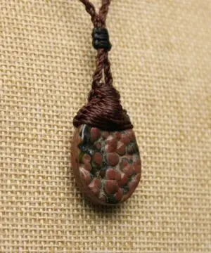 CORAL FOSSIL Necklace, Australian made Elven Macrame Thin Cord Healing Crystal Jewelry, Red coral fossil Pendant, march birthstone