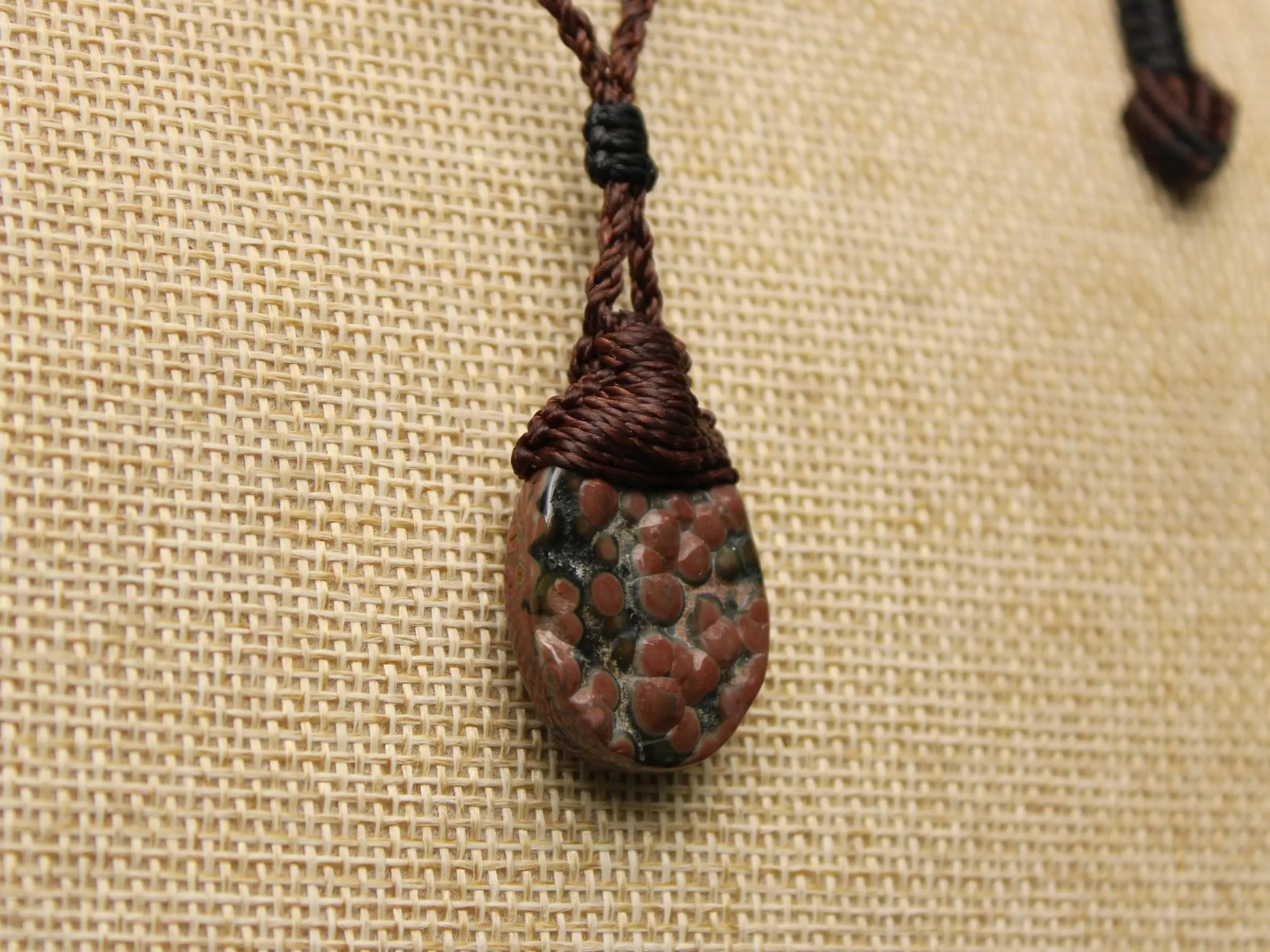 CORAL FOSSIL Necklace, Australian made Elven Macrame Thin Cord Healing Crystal Jewelry, Red coral fossil Pendant, march birthstone