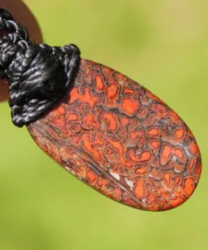 American Red Dinosaur Fossil Jewelry, Elven Pendant with Silver Beads , Utah Dinosaur bone ,Ancient Fossil Power, Tribal Talisman Pendant