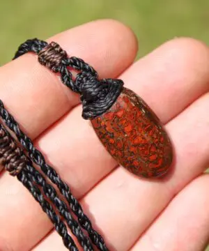 American Red Dinosaur Fossil Jewelry, Elven Pendant with Silver Beads , Utah Dinosaur bone ,Ancient Fossil Power, Tribal Talisman Pendant