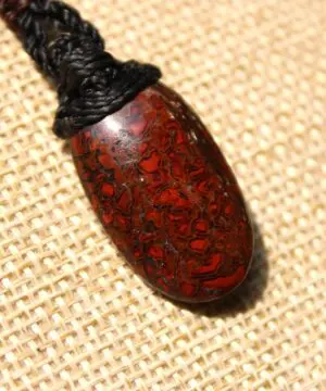 American Red Dinosaur Fossil Jewelry, Elven Pendant with Silver Beads , Utah Dinosaur bone ,Ancient Fossil Power, Tribal Talisman Pendant