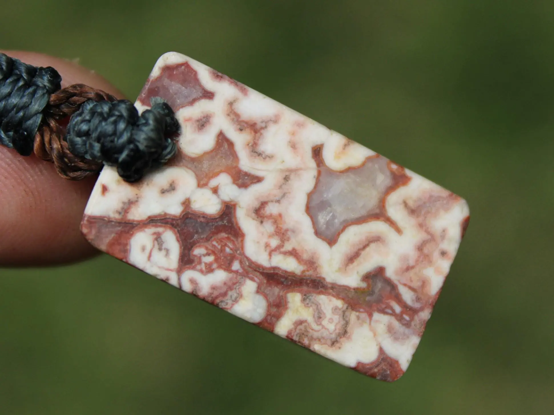 Australian Crazy Lace Agate Elven Macrame Pendant Necklace