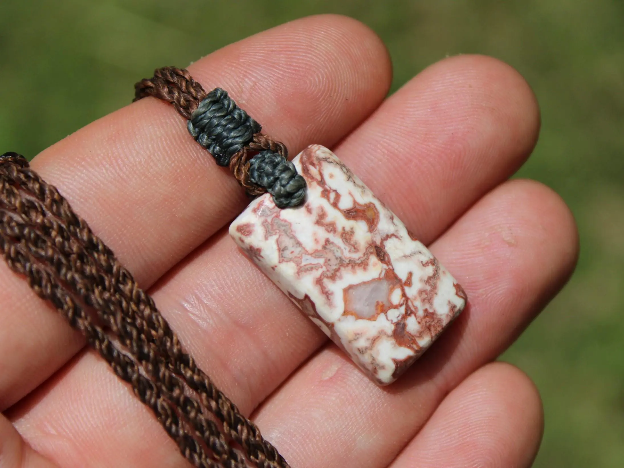 Australian Crazy Lace Agate Elven Macrame Pendant Necklace