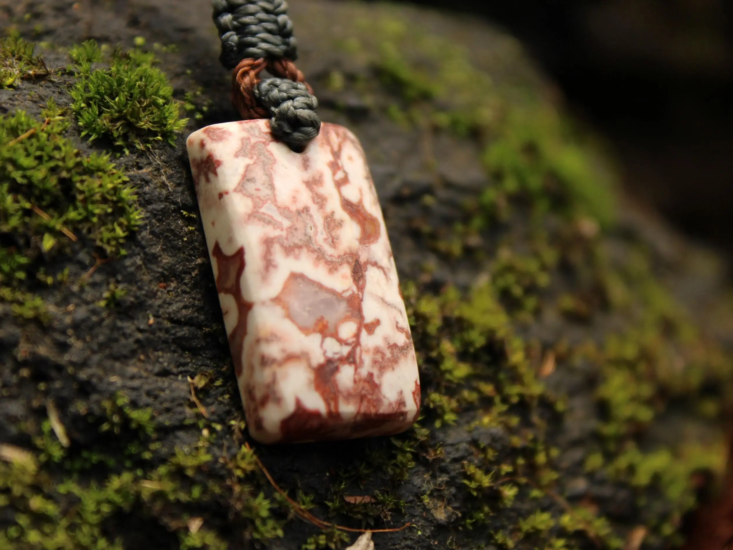 Australian Crazy Lace Agate Elven Macrame Pendant Necklace