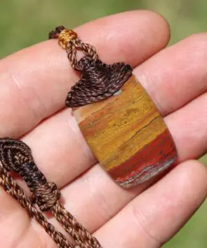 Australian sunset jasper pendant,Platypus Dreaming aboriginal art crystal necklace,first nation jewelry, elven australian made macrame cord