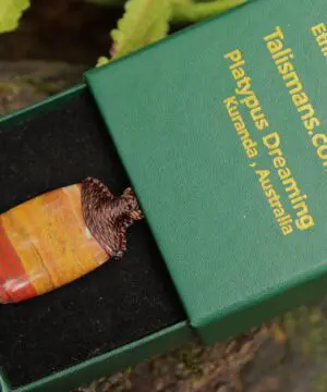 Australian sunset jasper pendant,Platypus Dreaming aboriginal art crystal necklace,first nation jewelry, elven australian made macrame cord