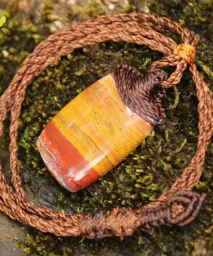 Australian sunset jasper pendant,Platypus Dreaming aboriginal art crystal necklace,first nation jewelry, elven australian made macrame cord