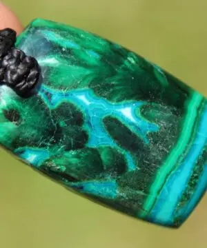 Gem Silica Malachite Necklace, Rare CHRYSOCOLLA Pendant Necklace,Malachite Necklace, Macrame Necklace, Elven Pendant with Silver Beads