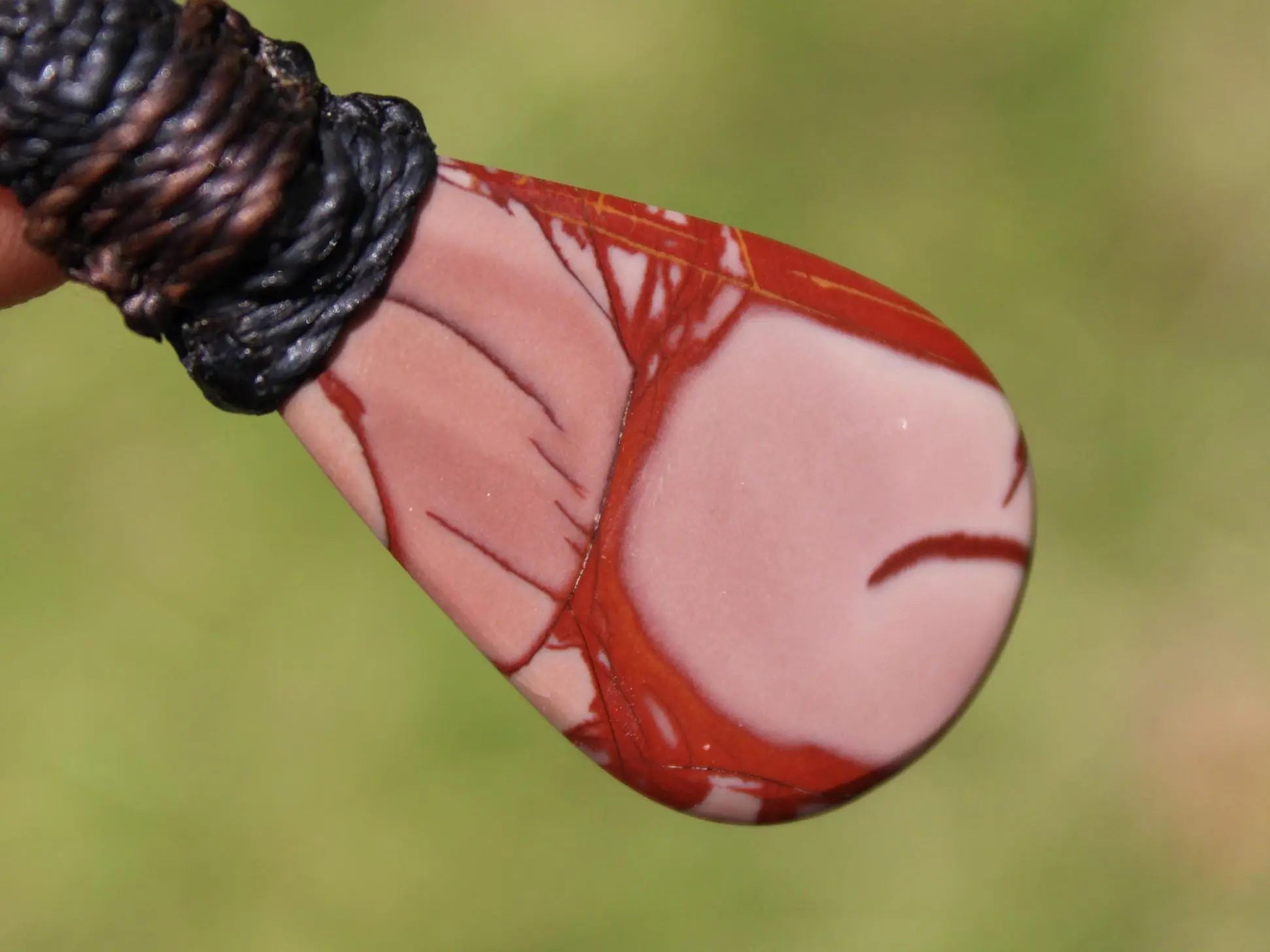 Australian noreena jasper necklace, australian made thin macrame cord, red stone tribal healing jewelry, may birthstone, tribal pendant