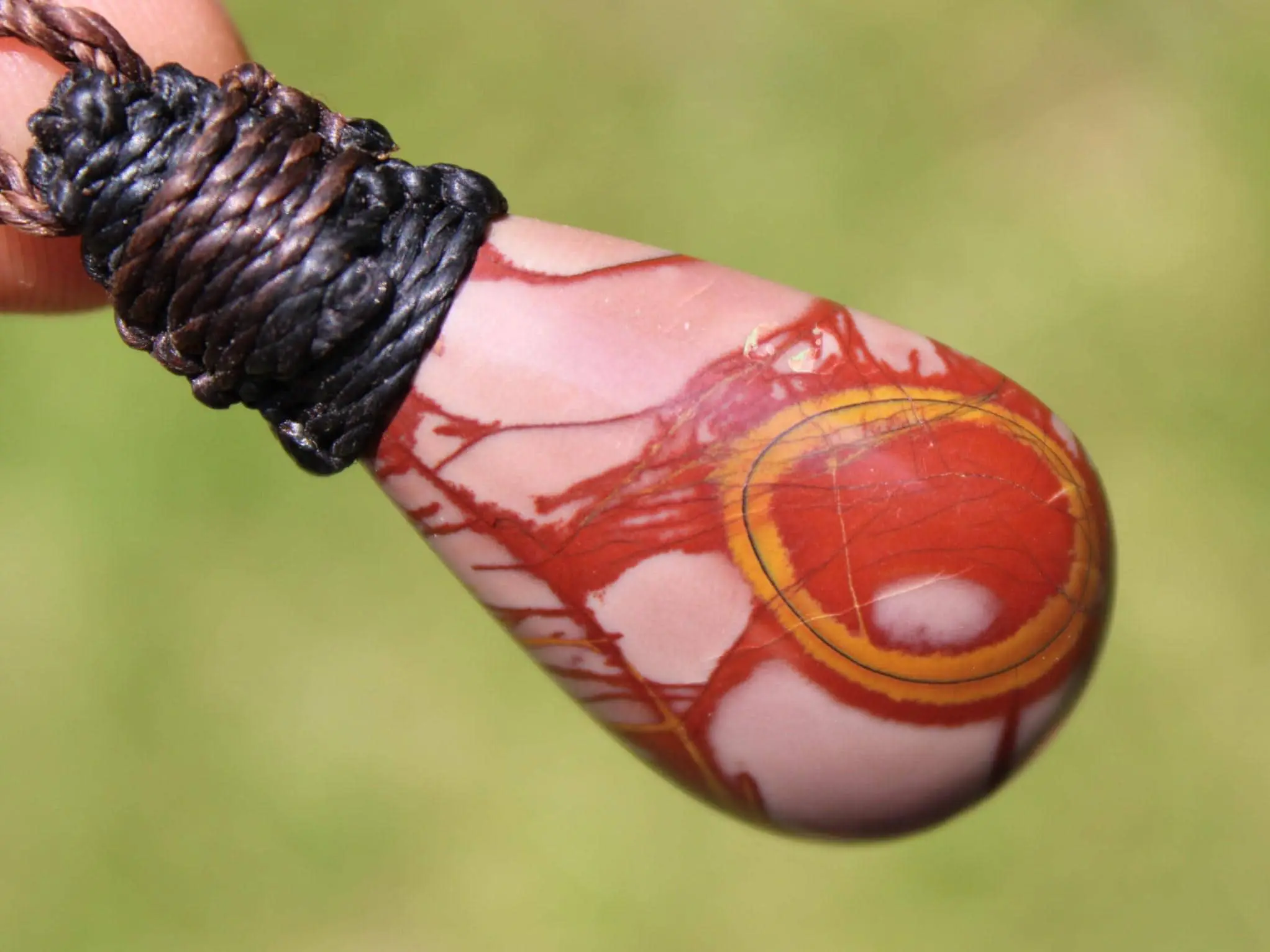 Australian noreena jasper necklace, australian made thin macrame cord, red stone tribal healing jewelry, may birthstone, tribal pendant