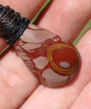 Australian noreena jasper necklace, australian made thin macrame cord, red stone tribal healing jewelry, may birthstone, tribal pendant