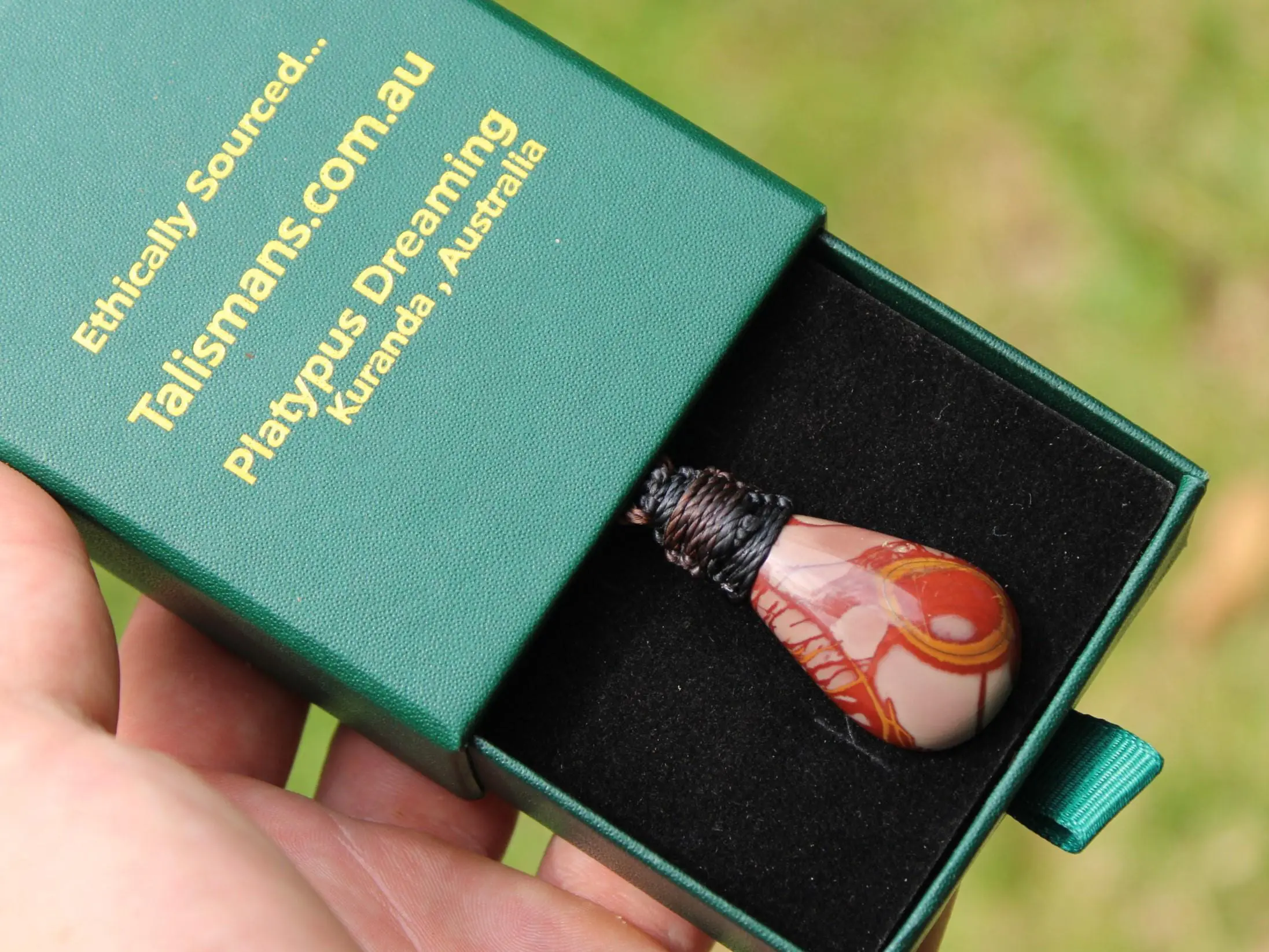 Australian noreena jasper necklace, australian made thin macrame cord, red stone tribal healing jewelry, may birthstone, tribal pendant