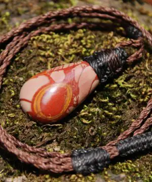 Australian noreena jasper necklace, australian made thin macrame cord, red stone tribal healing jewelry, may birthstone, tribal pendant