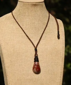 Australian noreena jasper necklace, australian made thin macrame cord, red stone tribal healing jewelry, may birthstone, tribal pendant