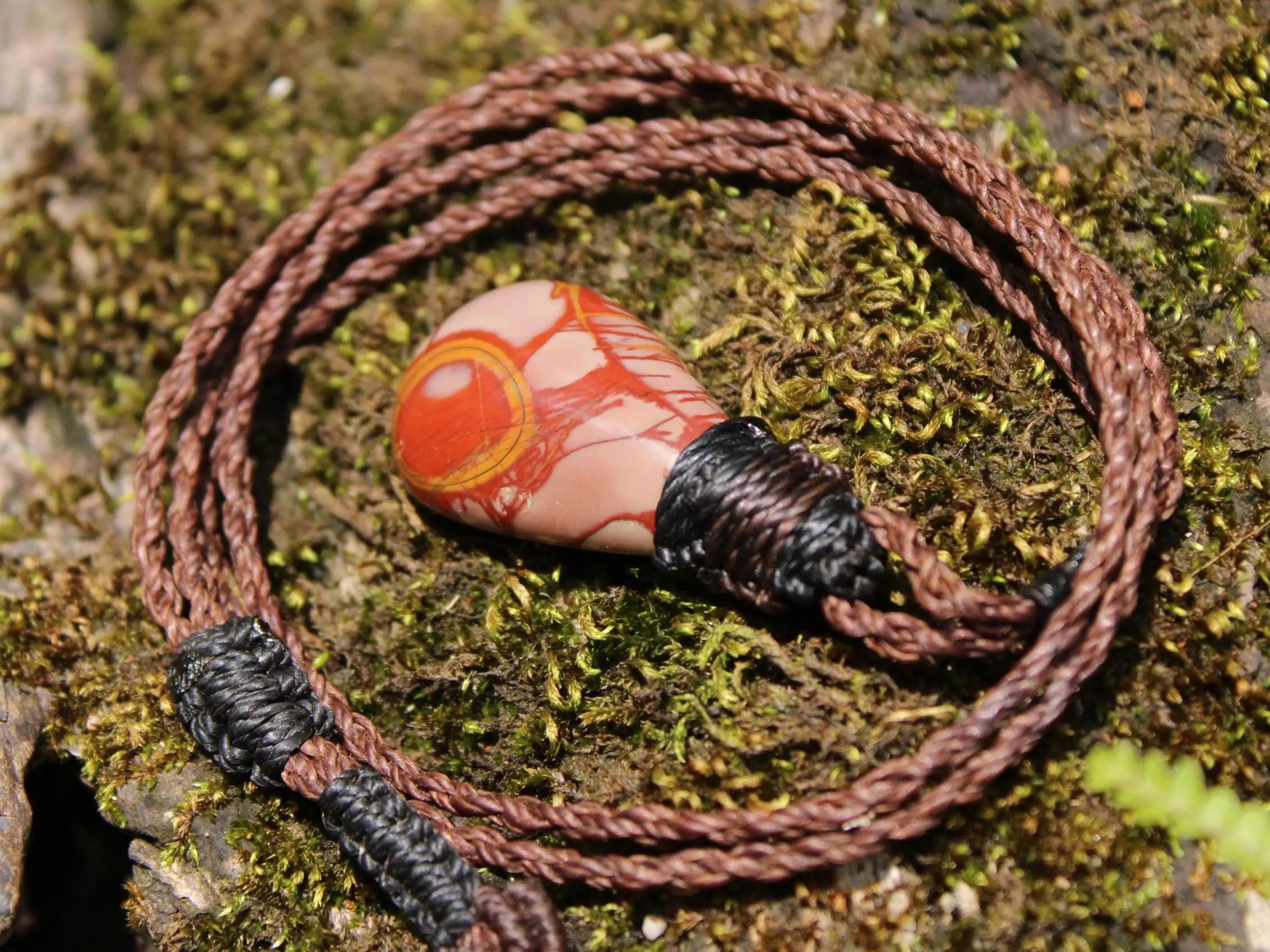 Australian noreena jasper necklace, australian made thin macrame cord, red stone tribal healing jewelry, may birthstone, tribal pendant