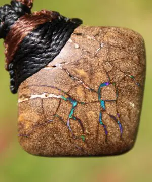 Australian boulder opal necklace, Australian made handwoven tropical cord natural jewelry, Australian opal jewelry, October birthstone