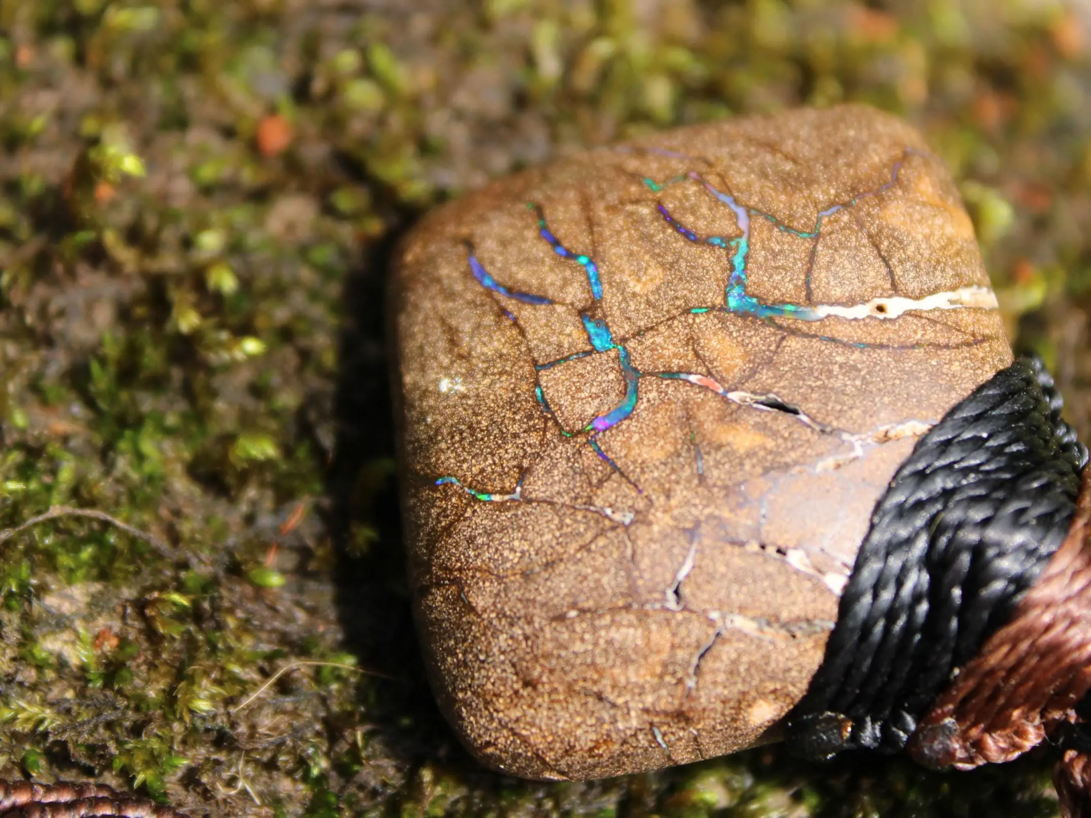 Australian boulder opal necklace, Australian made handwoven tropical cord natural jewelry, Australian opal jewelry, October birthstone