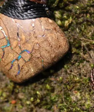 Australian boulder opal necklace, Australian made handwoven tropical cord natural jewelry, Australian opal jewelry, October birthstone