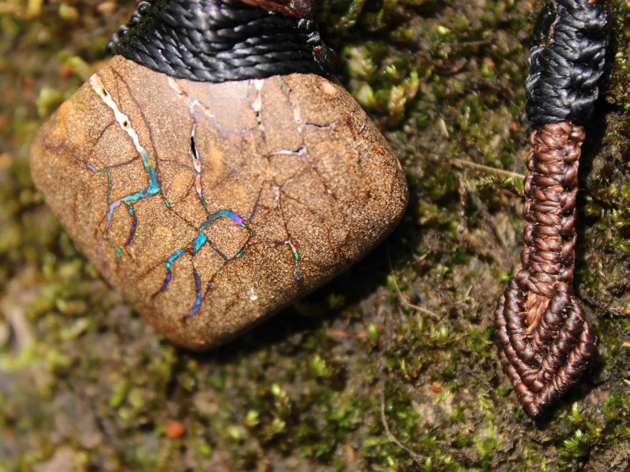 Australian boulder opal necklace, Australian made handwoven tropical cord natural jewelry, Australian opal jewelry, October birthstone