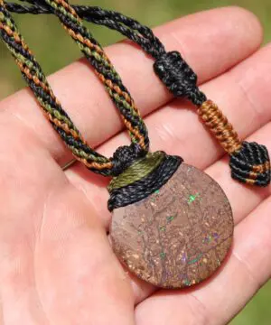 Australian matrix boulder opal necklace,Australian made handwoven tropical cord natural jewelry, Australian opal pendant, October birthstone