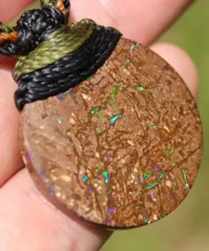 Australian matrix boulder opal necklace,Australian made handwoven tropical cord natural jewelry, Australian opal pendant, October birthstone