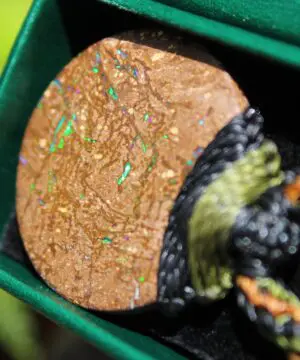 Australian matrix boulder opal necklace,Australian made handwoven tropical cord natural jewelry, Australian opal pendant, October birthstone