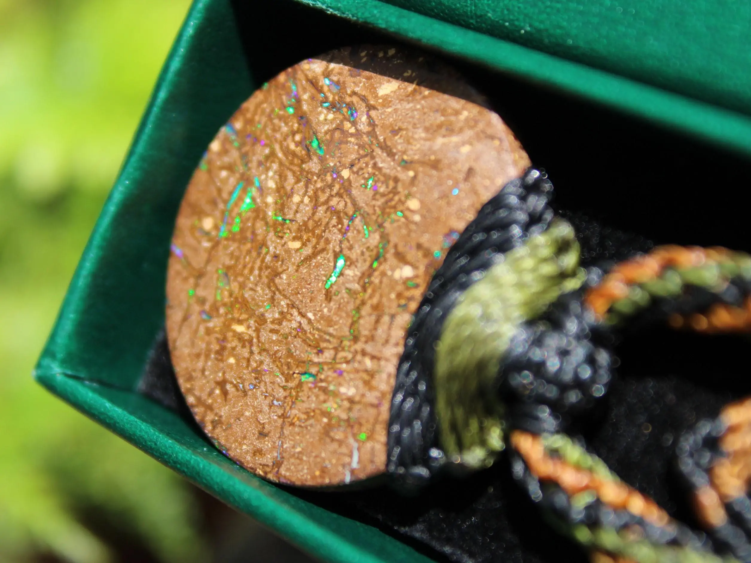 Australian matrix boulder opal necklace,Australian made handwoven tropical cord natural jewelry, Australian opal pendant, October birthstone