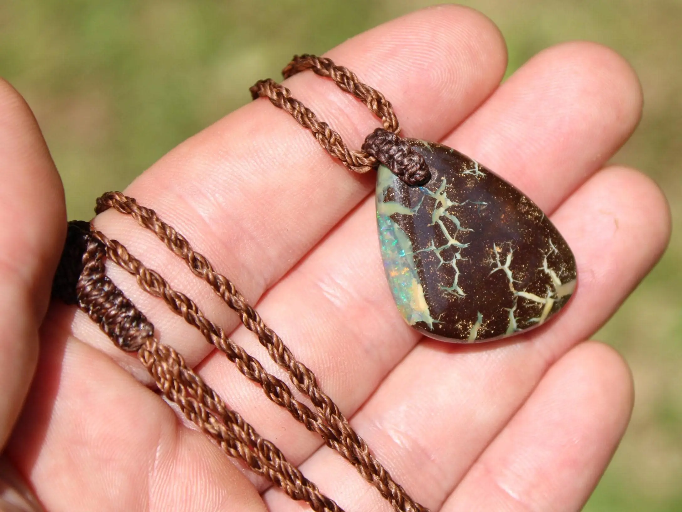Australian boulder gel opal necklace, Australian handmade , handwoven tropical cord jewellery, Australian opal jewelry, October birthstone