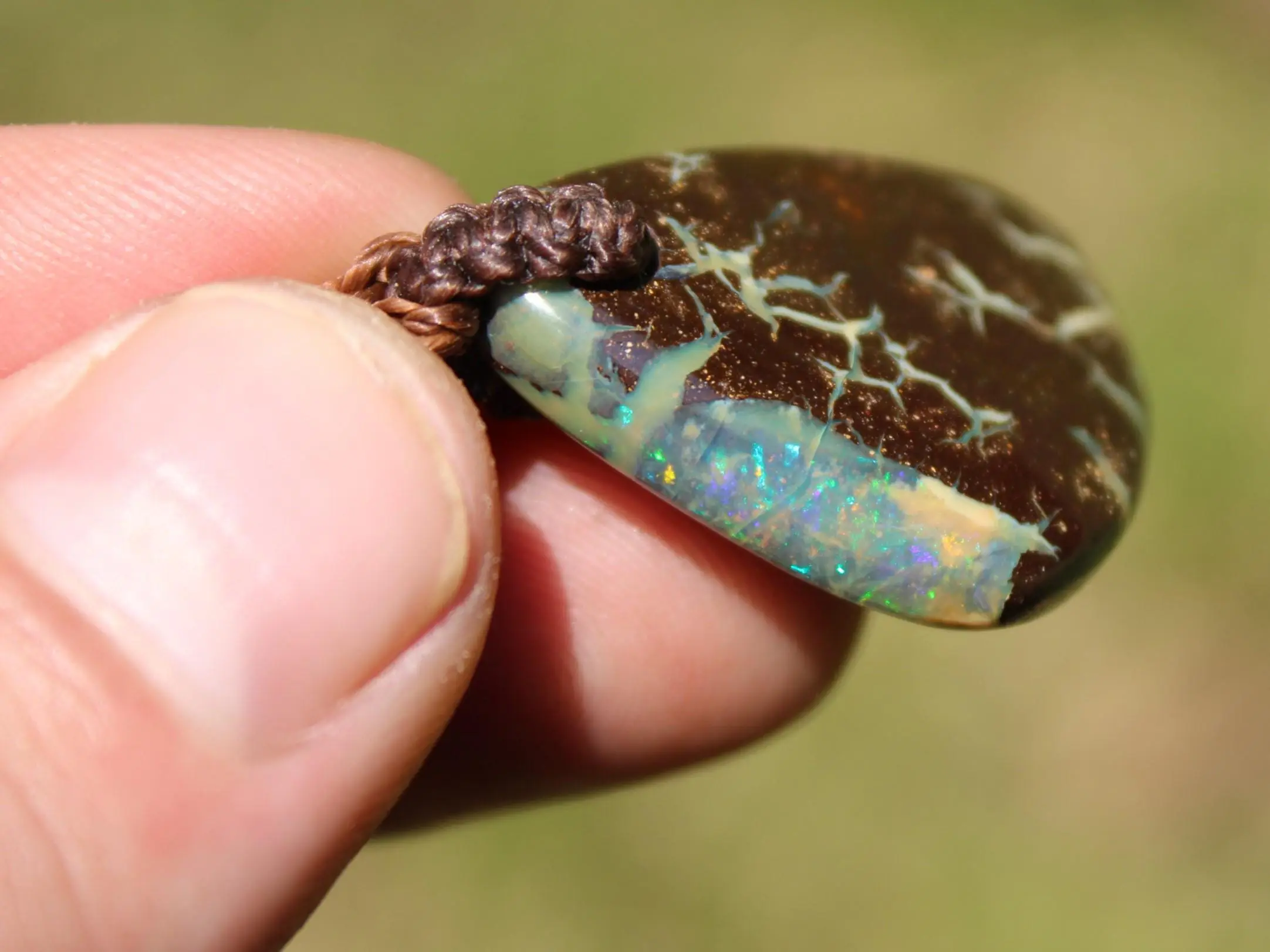 Australian boulder gel opal necklace, Australian handmade , handwoven tropical cord jewellery, Australian opal jewelry, October birthstone