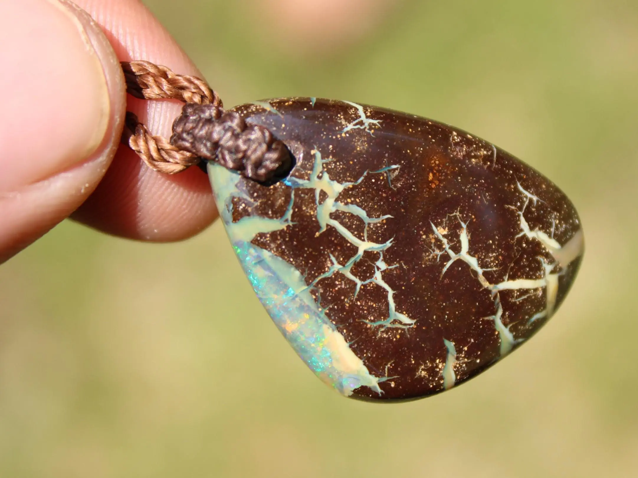 Australian boulder gel opal necklace, Australian handmade , handwoven tropical cord jewellery, Australian opal jewelry, October birthstone